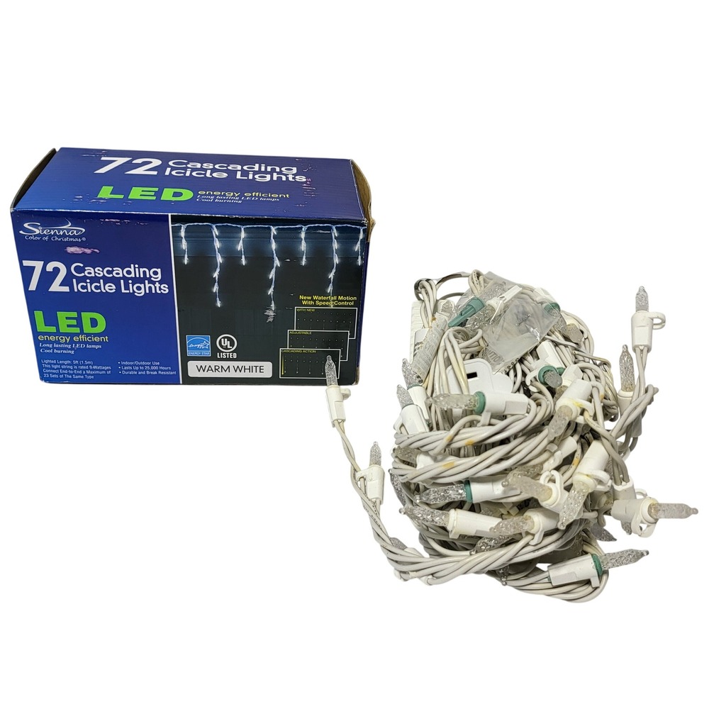 Sienna 72 LED Cascading Icicle Lights Warm White Waterfall Motion 5ft 274B7911*